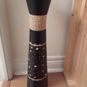 Tall HAND CARVED Dark Wood Vase/Decor
